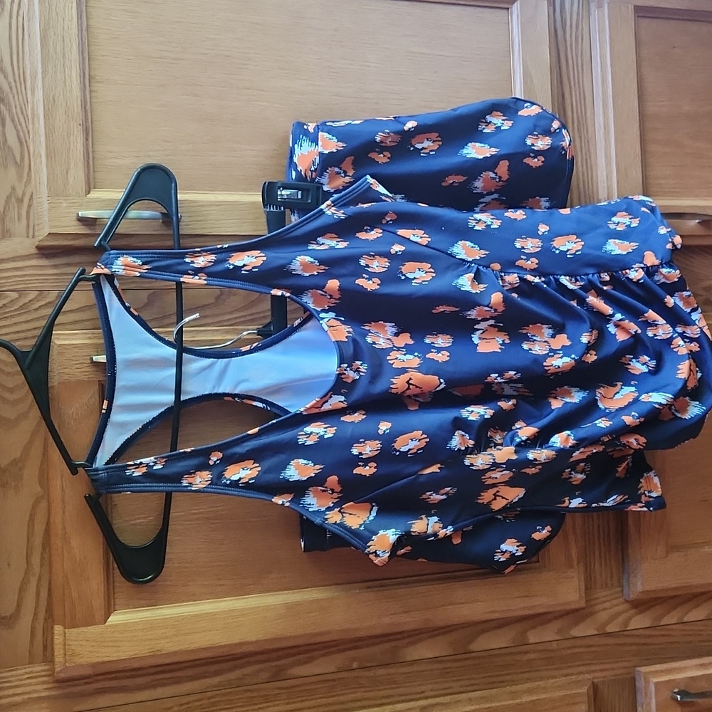 Navy & Orange Swimsuit 2 Piece Size XXL